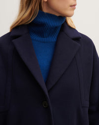 RECO595Manteau Oversize Double Face Découpes Géométriques - Marine
