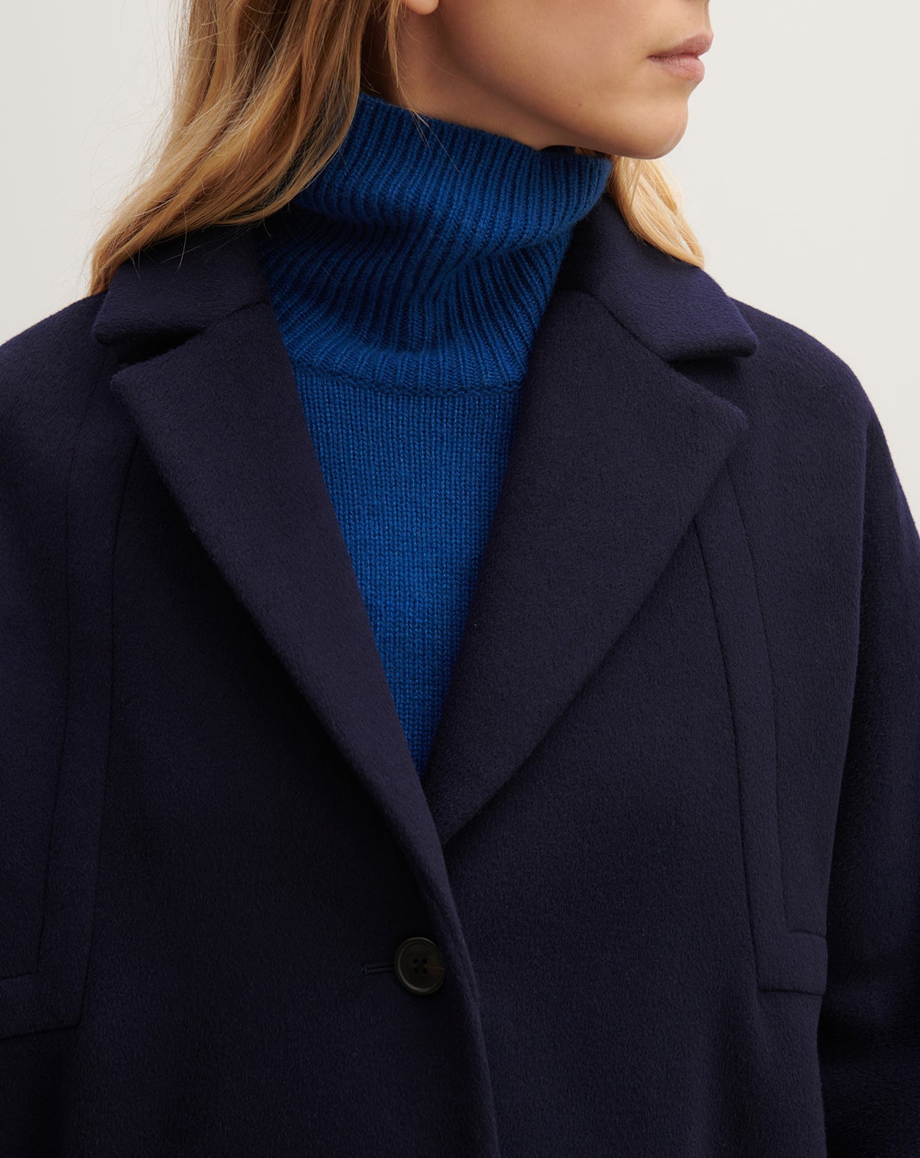 RECO595Manteau Oversize Double Face Découpes Géométriques - Marine