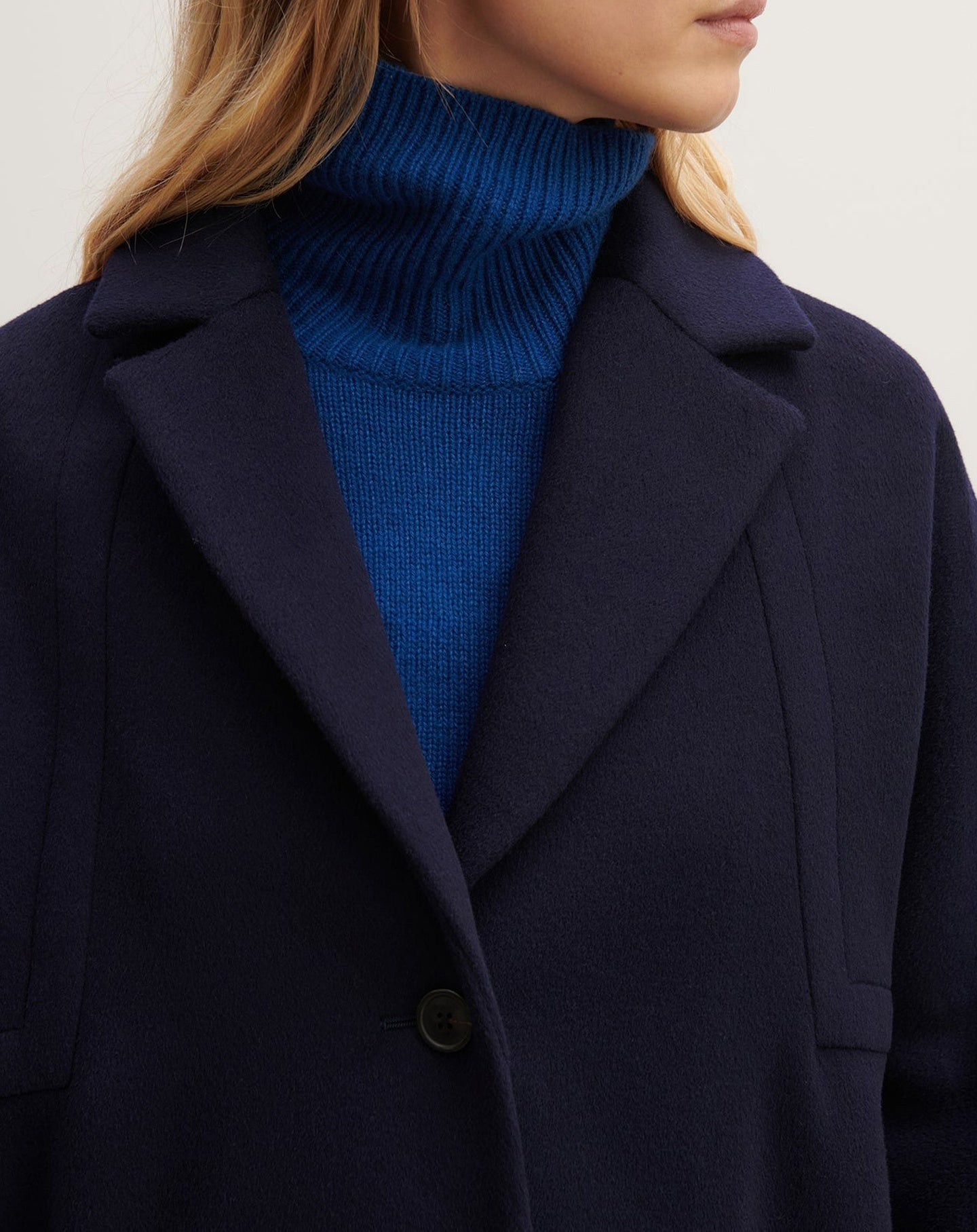 RECO595Manteau Oversize Double Face Découpes Géométriques - Marine