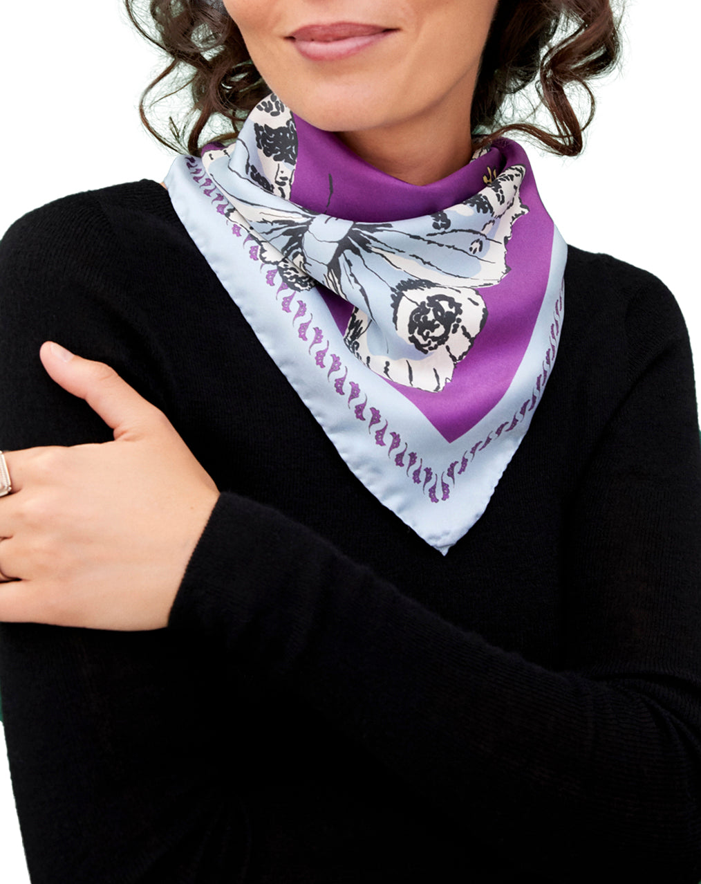 Silk square with giant butterfly print - Allium