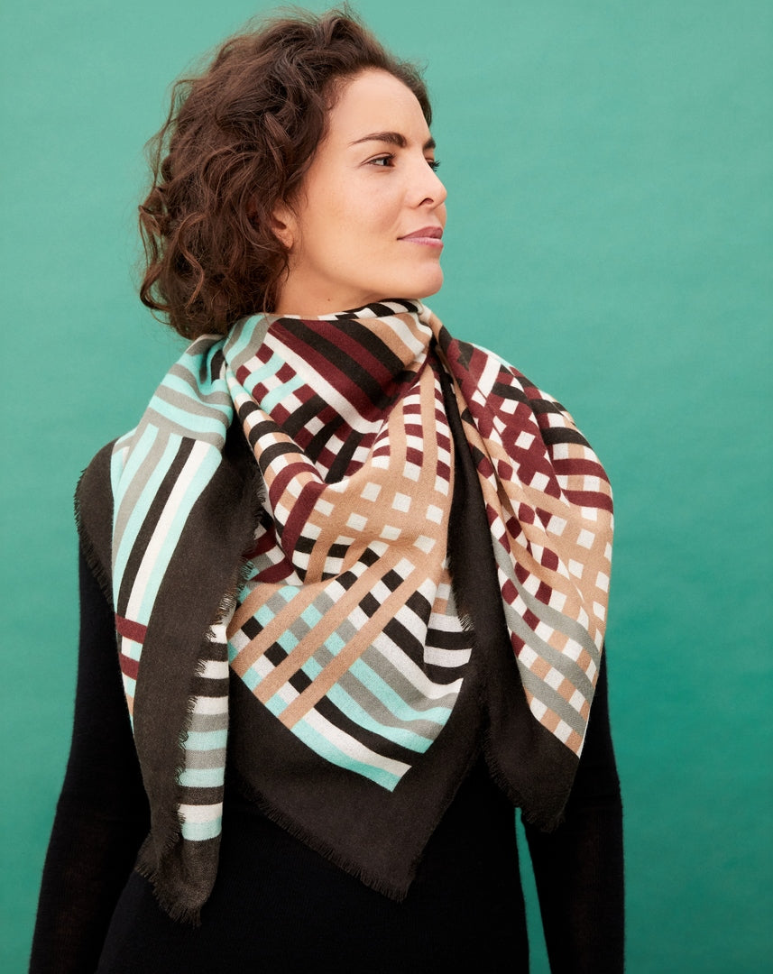 Tartan print cashmere square - Multicoloured