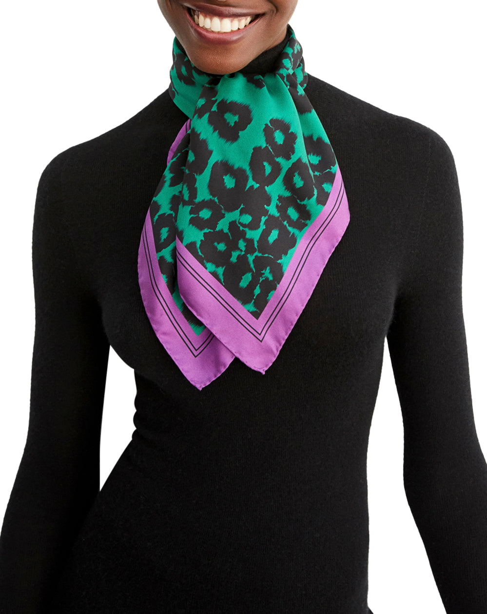 Leopard ikat print square in silk - Peppermint