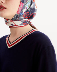 Tartan and book print silk square - Natural