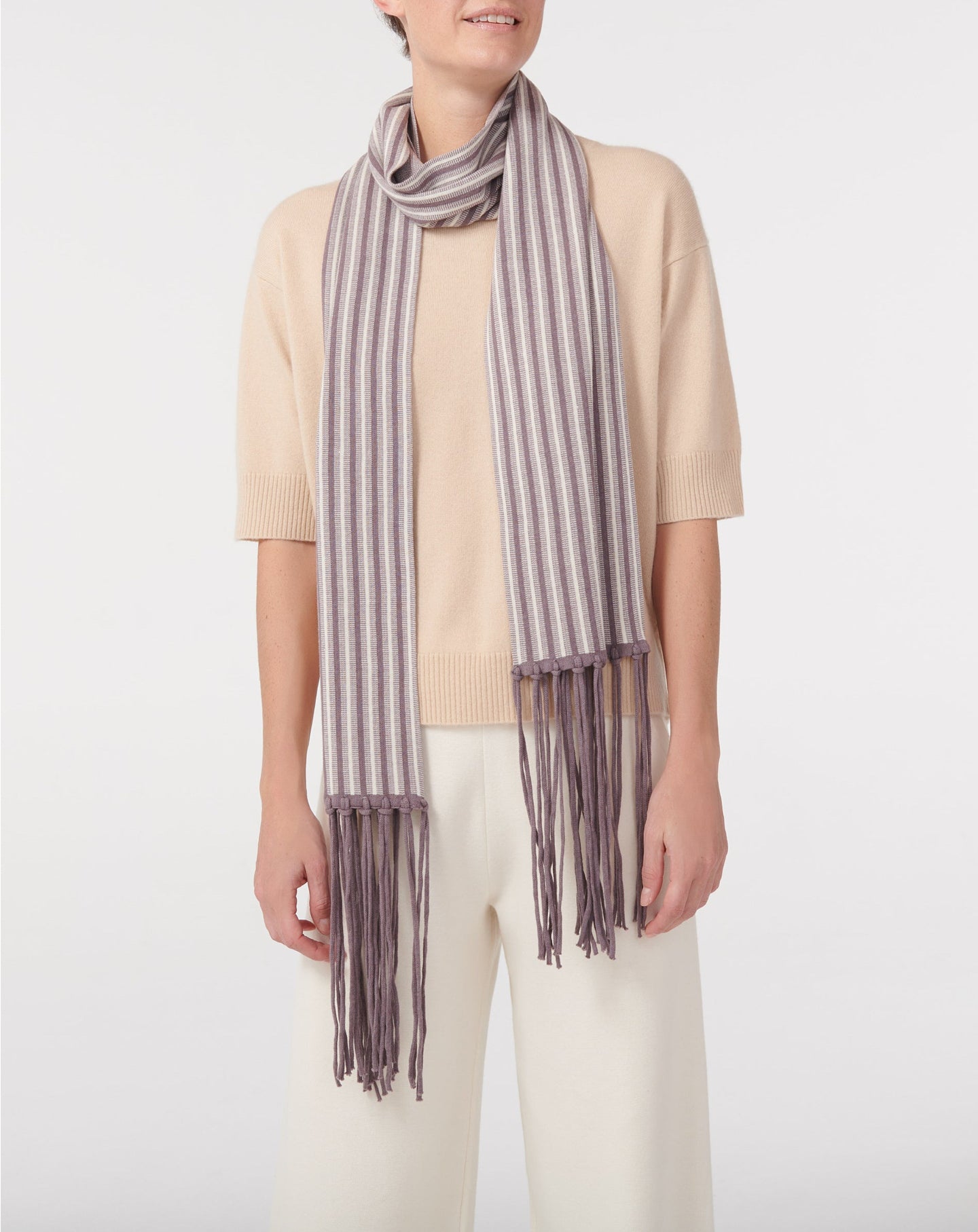 Striped cashmere fringed scarf - Hemp & Cinnamon