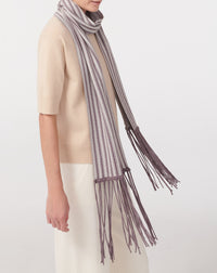 Striped cashmere fringed scarf - Hemp & Cinnamon