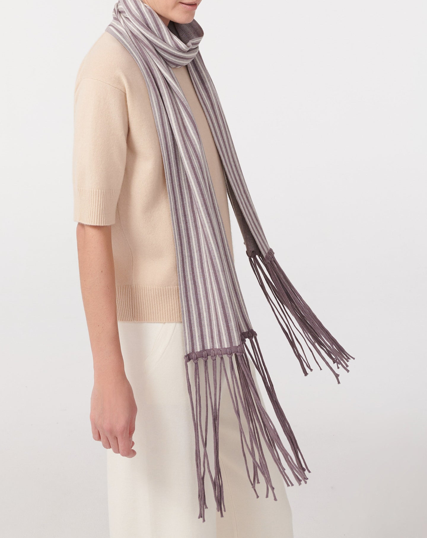 Striped cashmere fringed scarf - Hemp & Cinnamon