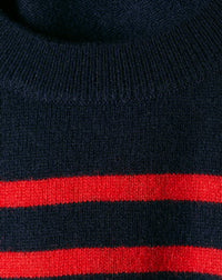 Intarsia cashmere stripe crew neck jumper - Navy & Ruby
