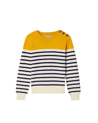 Pull col rond marinière en cachemire mélangé -  Galileo, Naturel & Marine