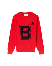 Intarsia B cashmere blend crew neck jumper - Navy & Ruby