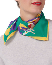 Mini silk square with coloured flowers - Mint