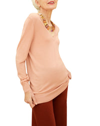 Ultra-fine cashmere oversized V-neck jumper - Blush