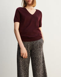 Ultra-fine short-sleeved V-neck cashmere jumper - Azuki