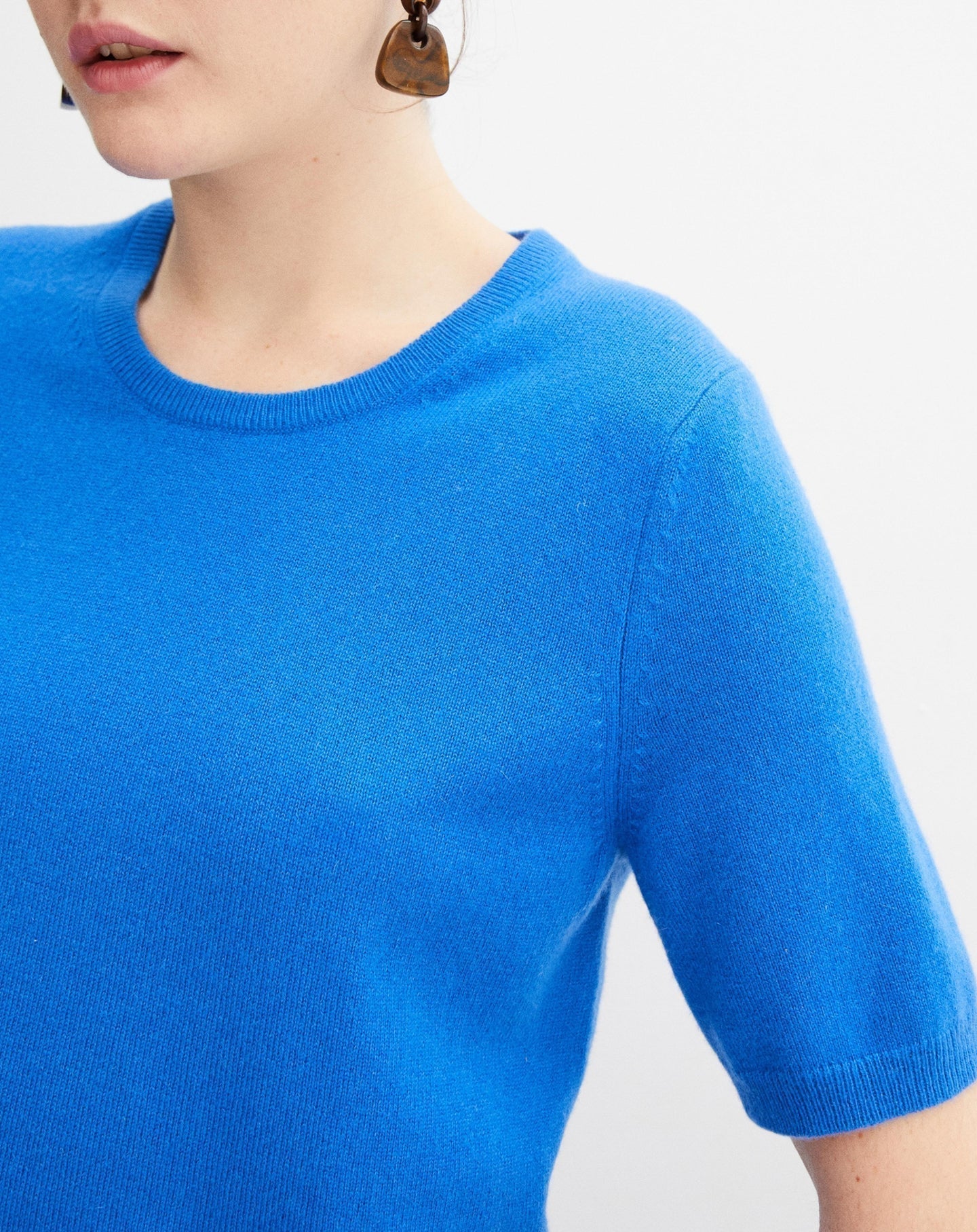 Pull col rond à manches courtes en cachemire -  Cobalt