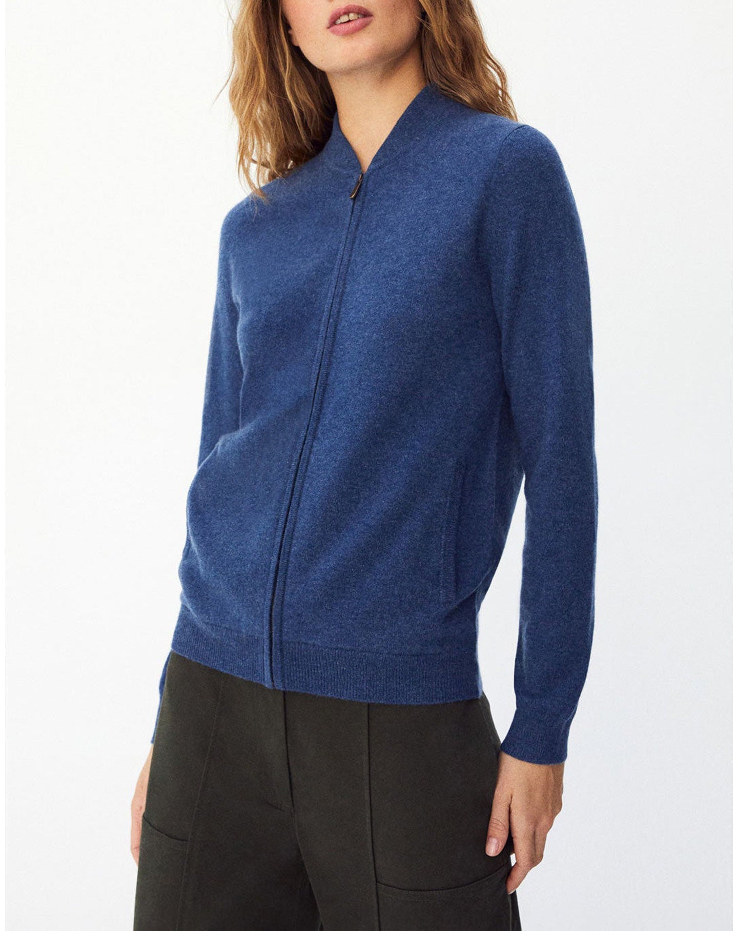 Cashmere zip bomber - Sepia