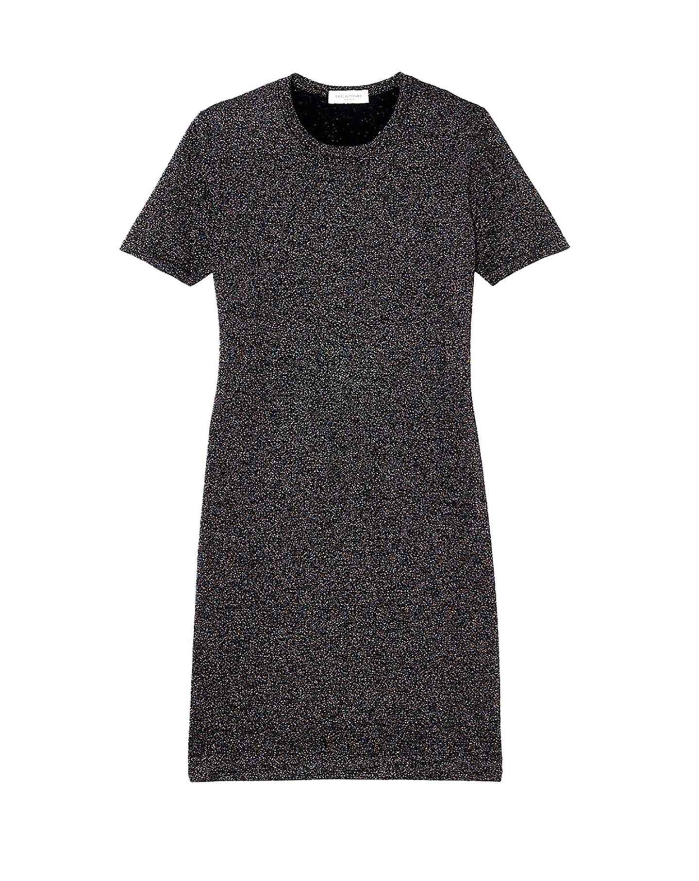 Short-sleeved cashmere glitter dress - Black
