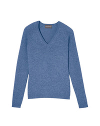 Cashmere V-neck jumper with raglan armholes - Bleu Egée