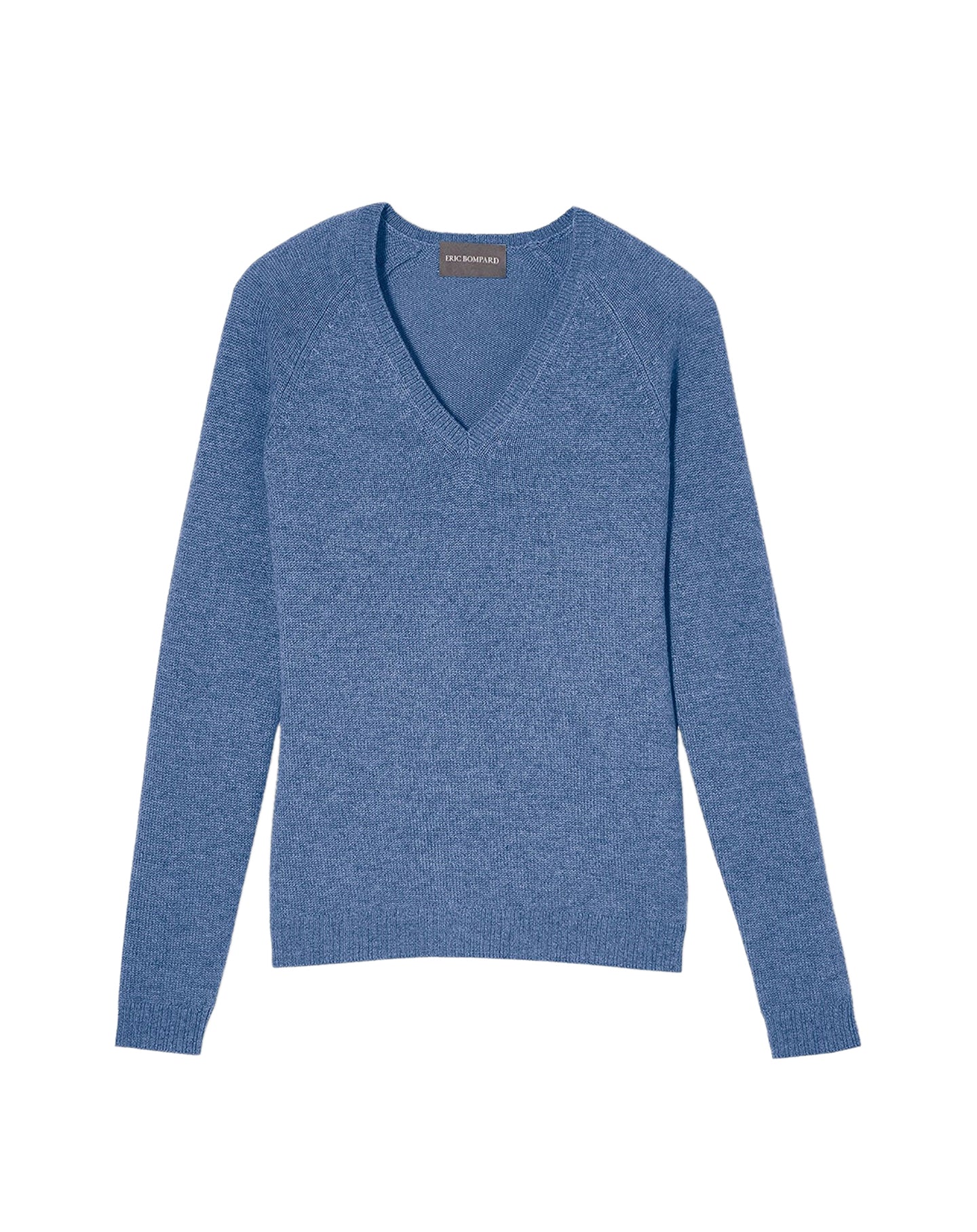 Cashmere V-neck jumper with raglan armholes - Bleu Egée