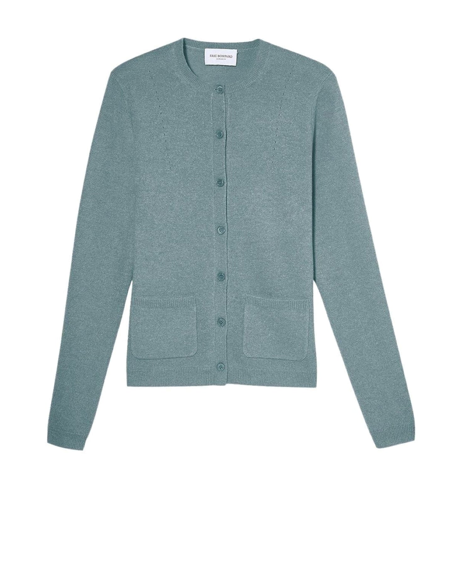 Slim-fitted cashmere cardigan with pointelle pockets - Blue Plumage