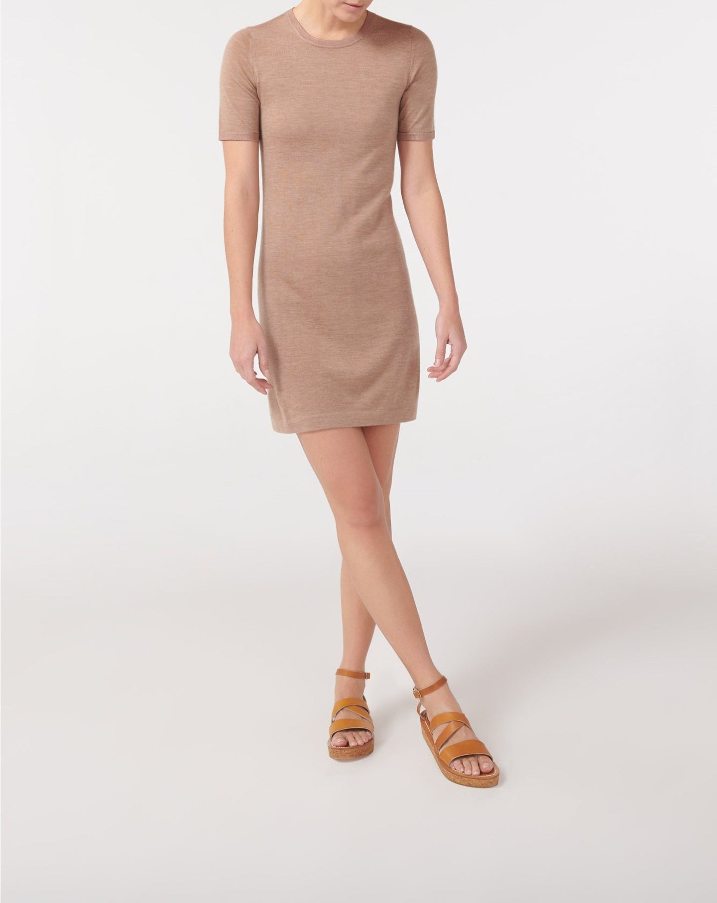 RECO115Robe Manches Courtes - Camel