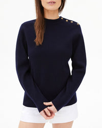 Cashmere button-down crew-neck jumper - Navy
