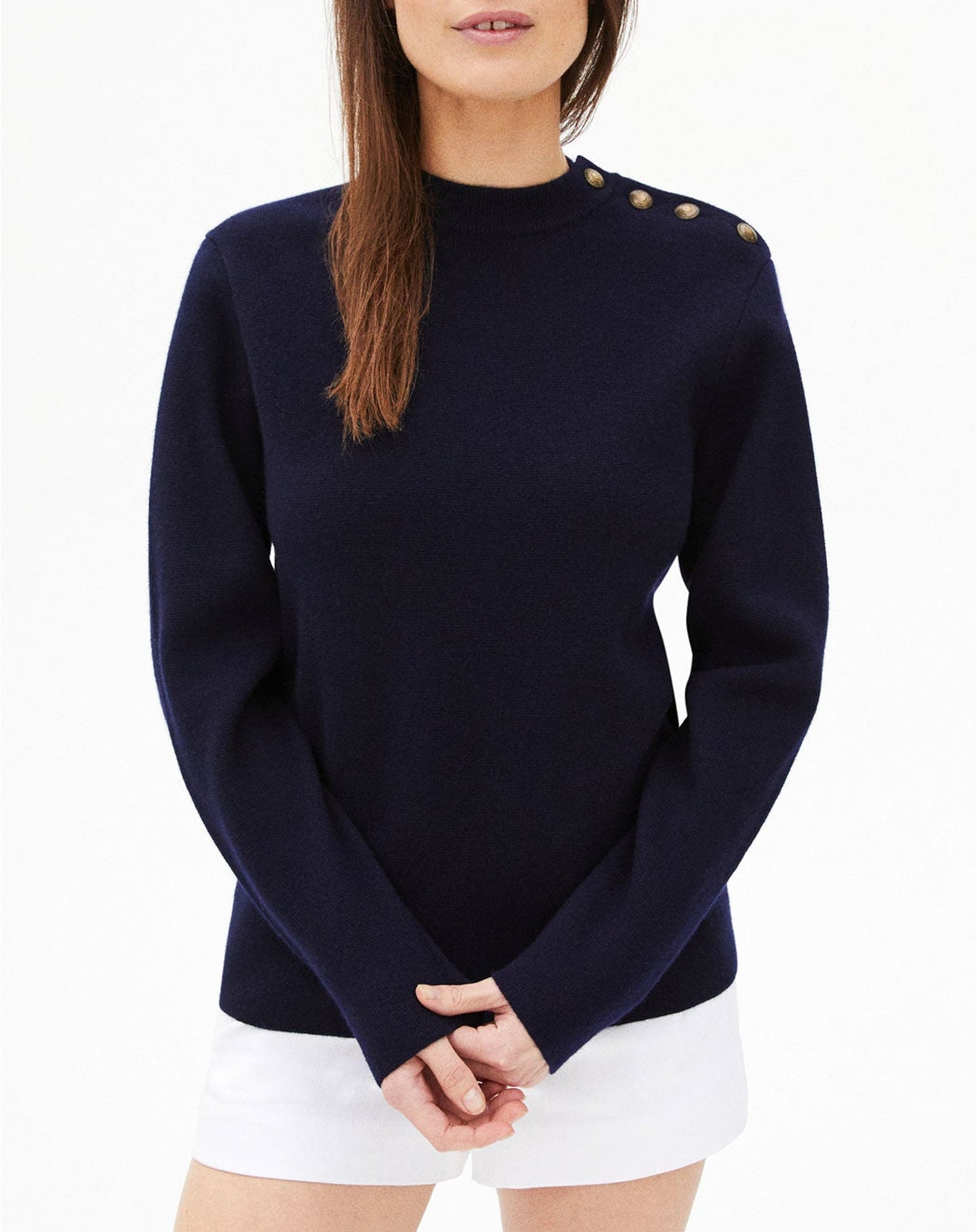 Cashmere button-down crew-neck jumper - Navy