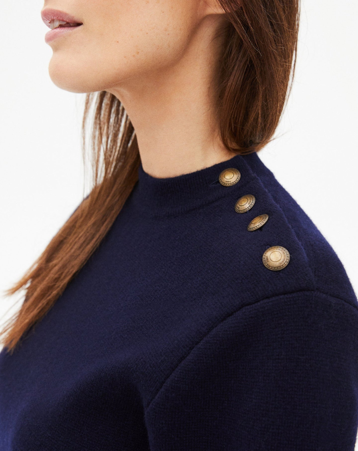 Cashmere button-down crew-neck jumper - Navy