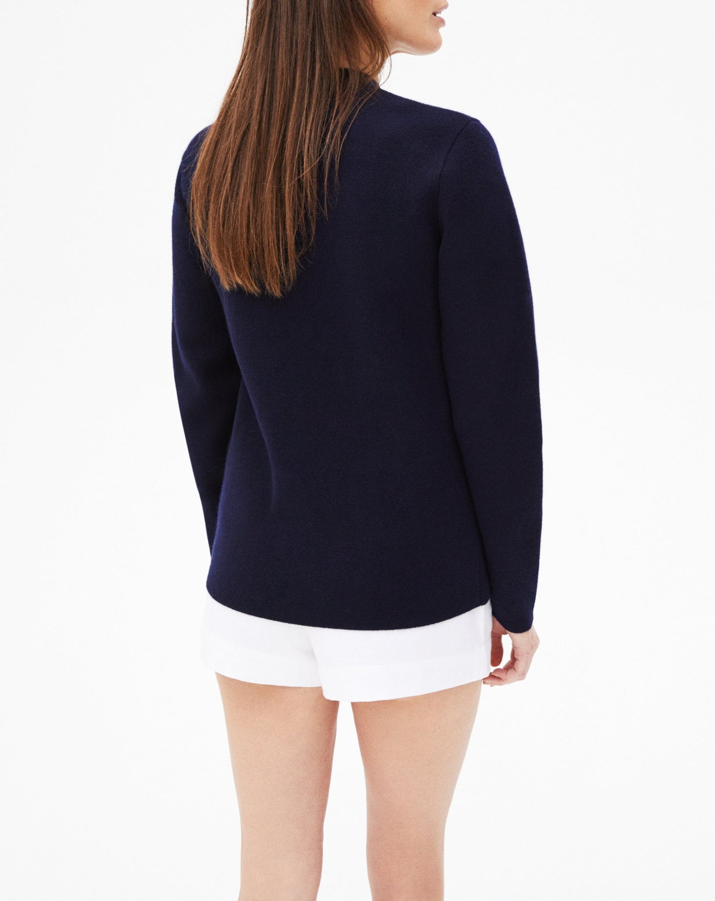 Cashmere button-down crew-neck jumper - Navy
