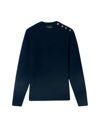 Cashmere button-down crew-neck jumper - Navy