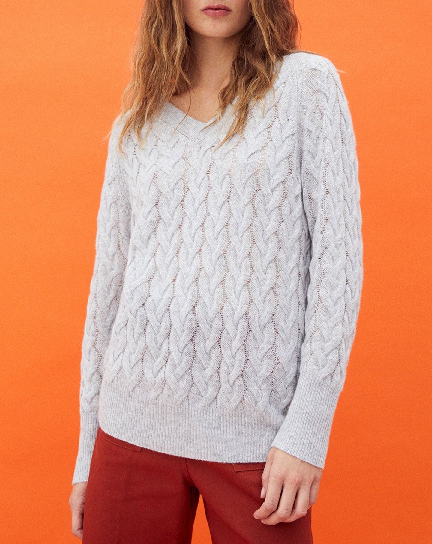 Airy cashmere cable jumper - Givre