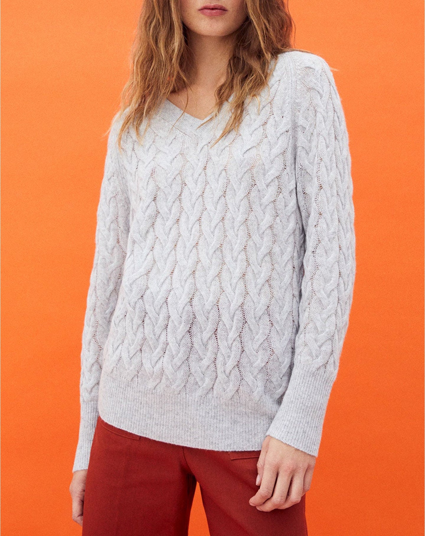 Lightweight cashmere V-neck jumper - Sorbet
