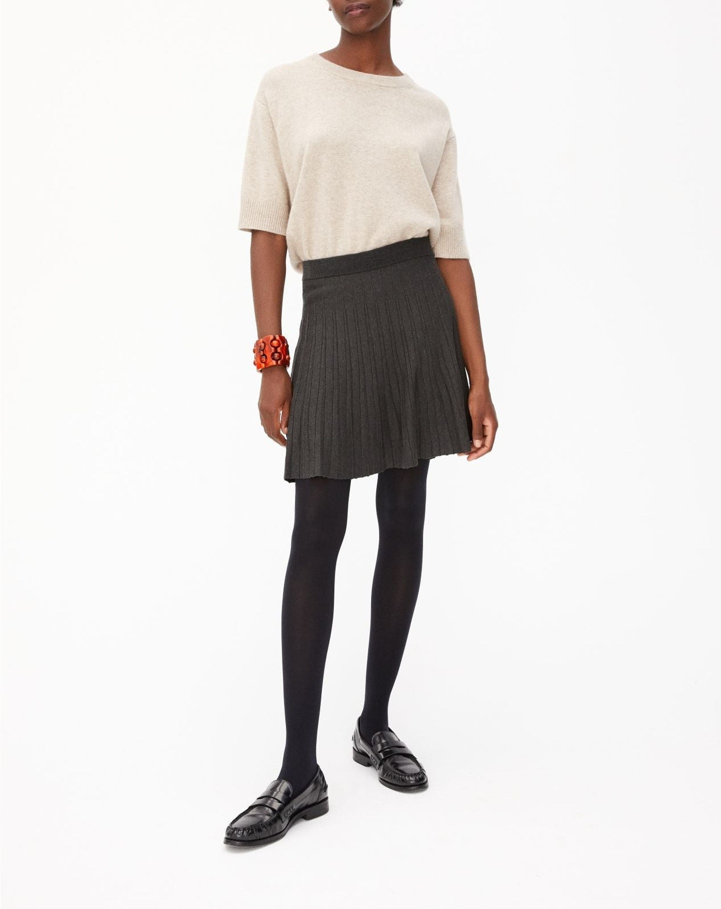 Short pleated silk skirt - Anthracite