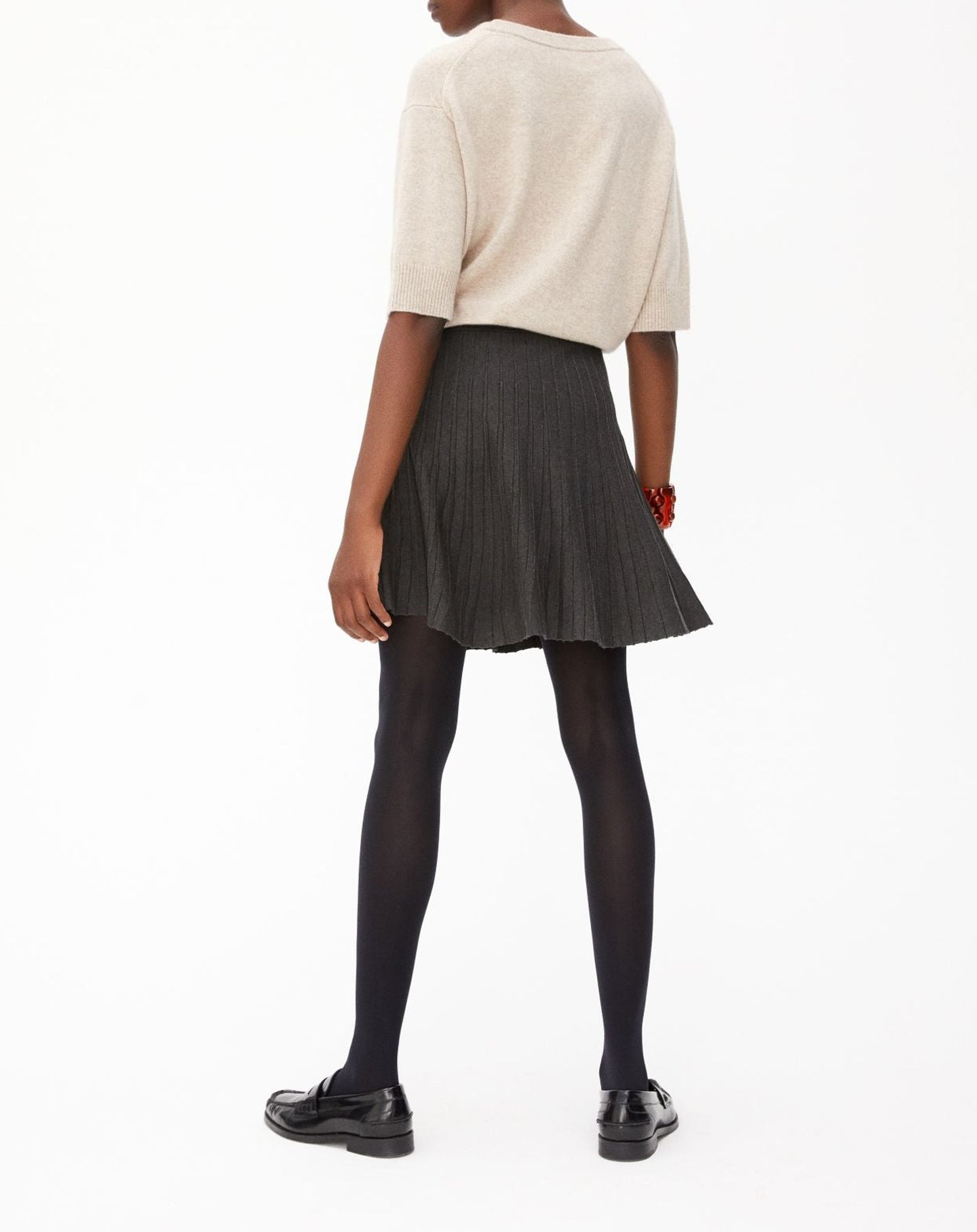 Short pleated silk skirt - Anthracite