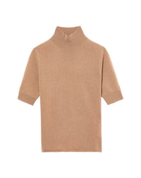 Short-sleeved cashmere turtleneck jumper - Camel