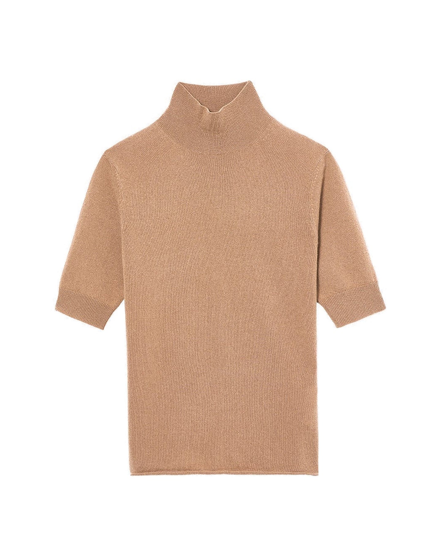 Short-sleeved cashmere turtleneck jumper - Camel
