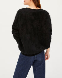 Brushed cashmere V jumper - Black