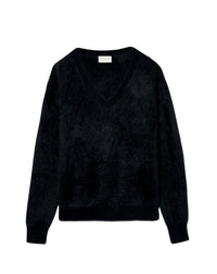 Brushed cashmere V jumper - Black