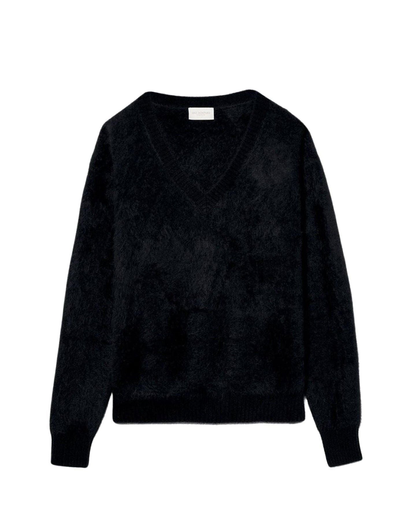 Brushed cashmere V jumper - Black