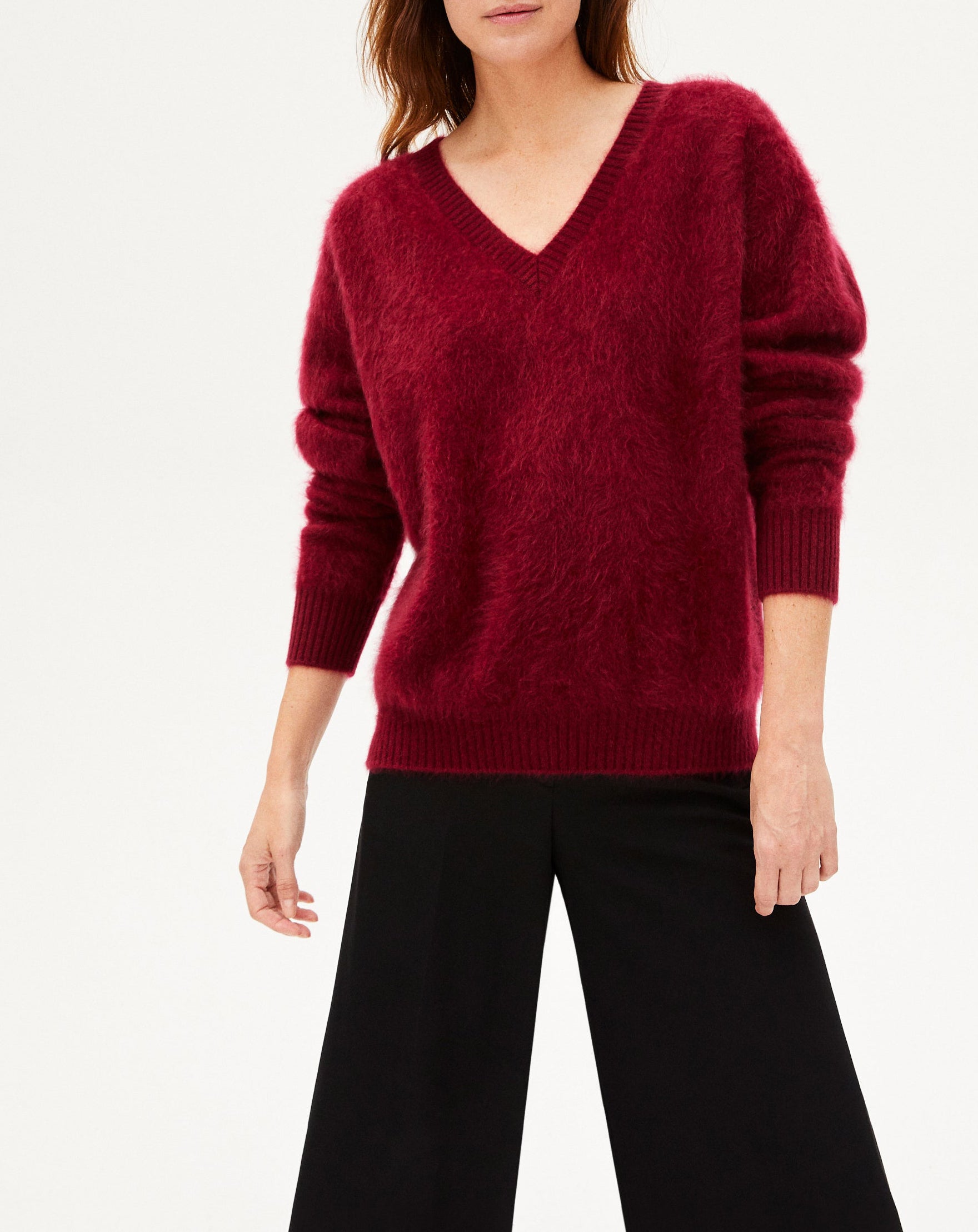 Brushed cashmere V jumper - Dahlia