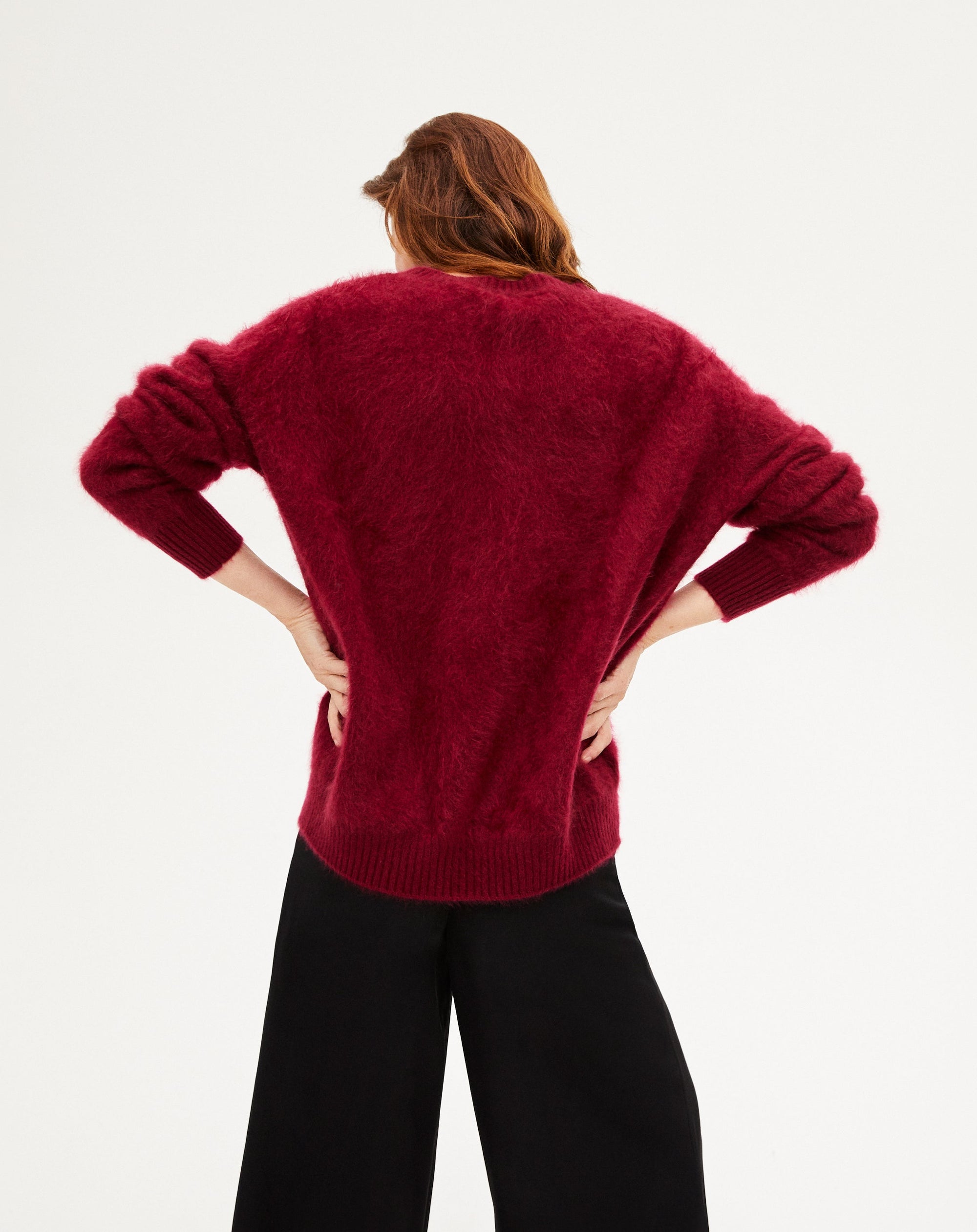 Brushed cashmere V jumper - Dahlia