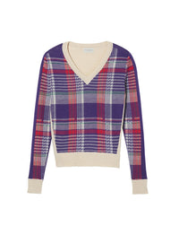 Wool and cashmere Tartan Place jacquard V-neck jumper - Rubis & Crocus