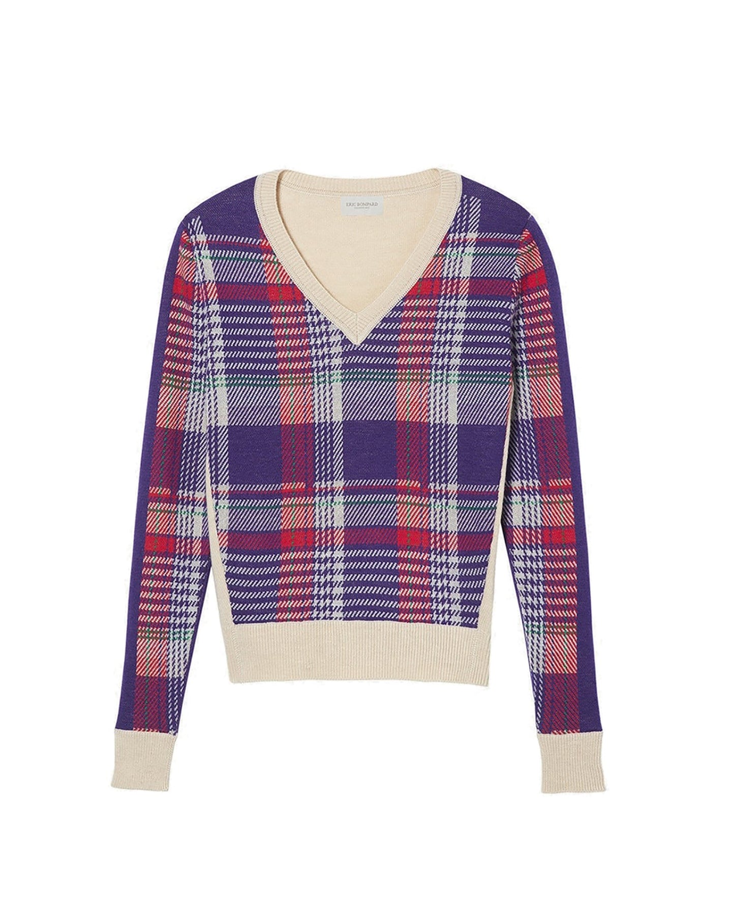 Wool and cashmere Tartan Place jacquard V-neck jumper - Rubis & Crocus