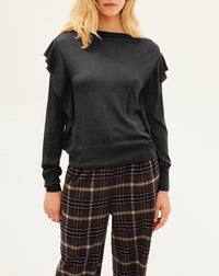 Cashmere ruffled crew neck jumper - Anthracite