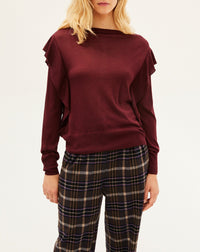 Pull ras de cou Volante en cachemire - Dahlia