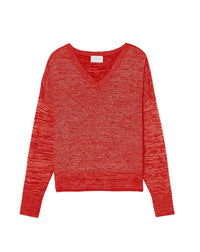 Contrast Mouline V jumper in wool and cashmere - Rubis