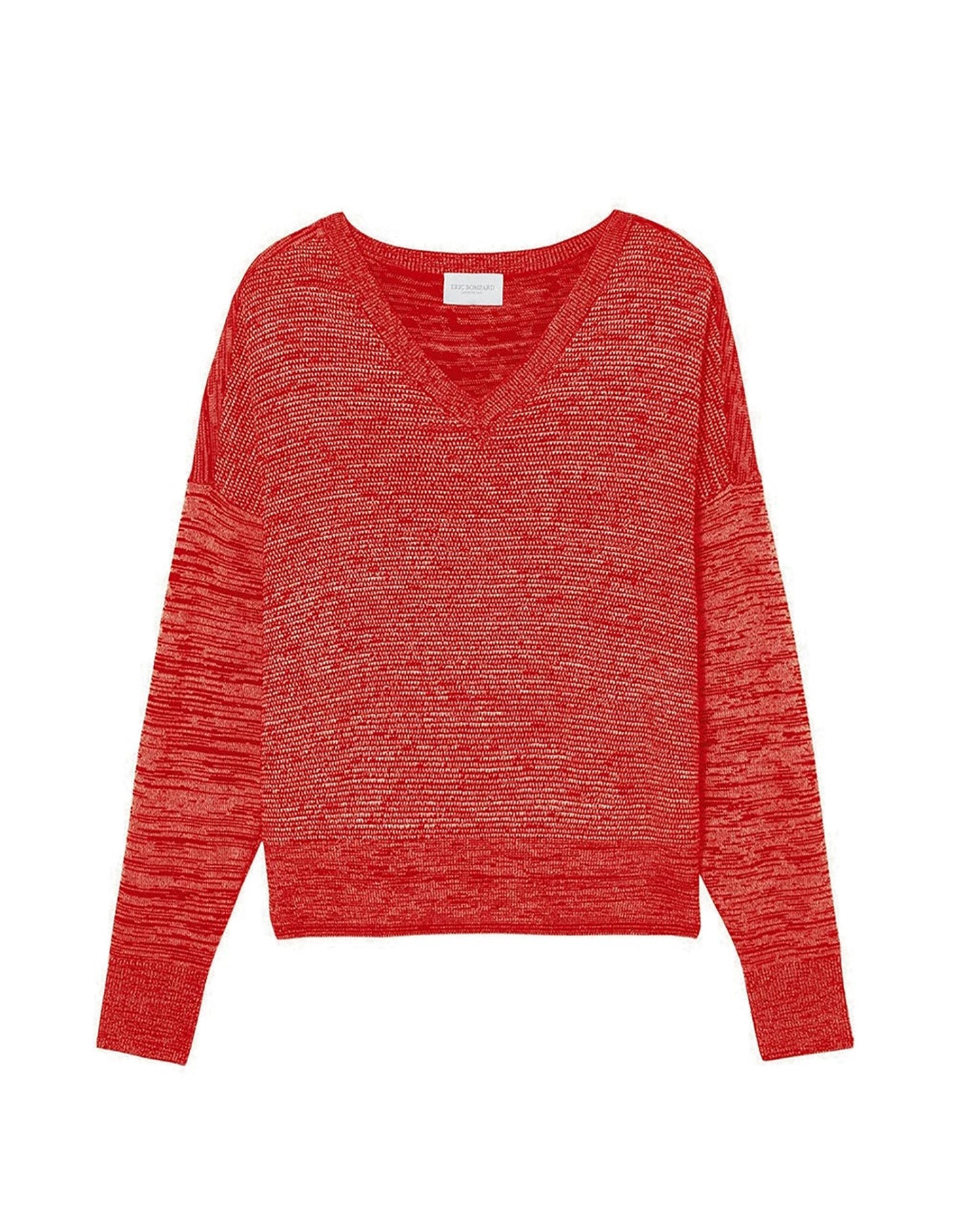 Contrast Mouline V jumper in wool and cashmere - Rubis