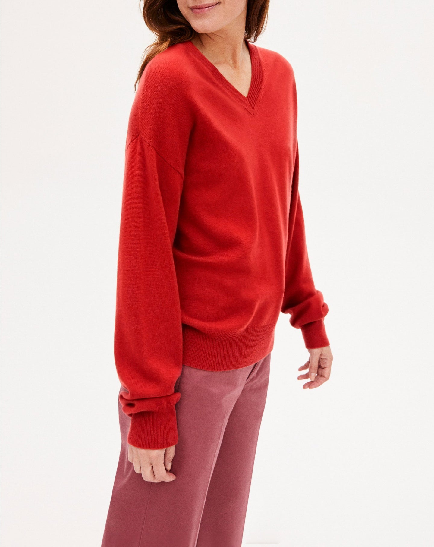 Wool and cashmere V-neck jumper - Rubis
