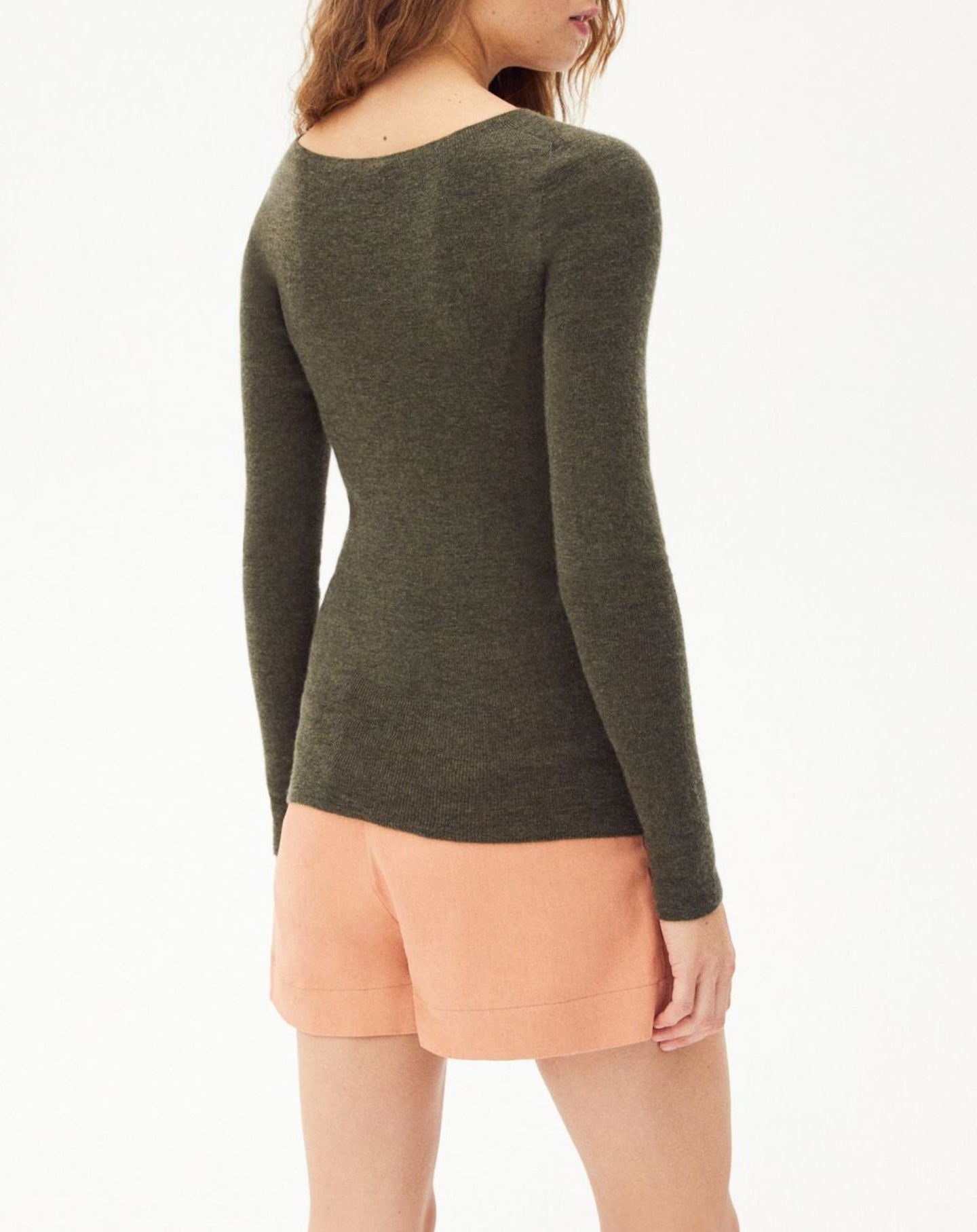 Pull ras de cou sans coutures en cachemire - Kaki