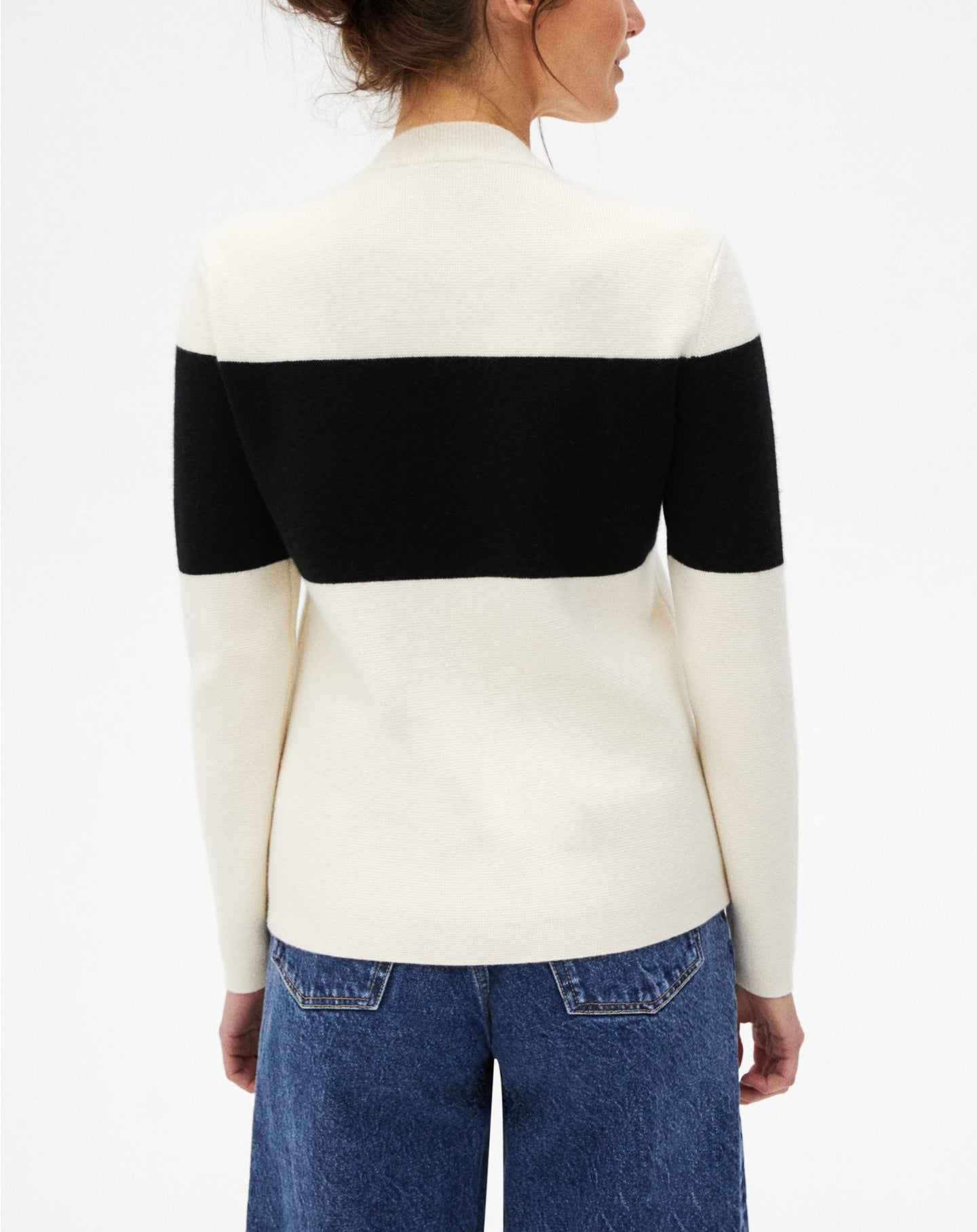 Pull ras de cou à rayures en cachemire - Naturel & Noir
