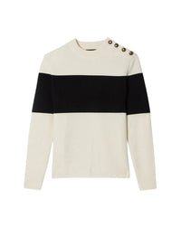 Pull ras de cou à rayures en cachemire - Naturel & Noir