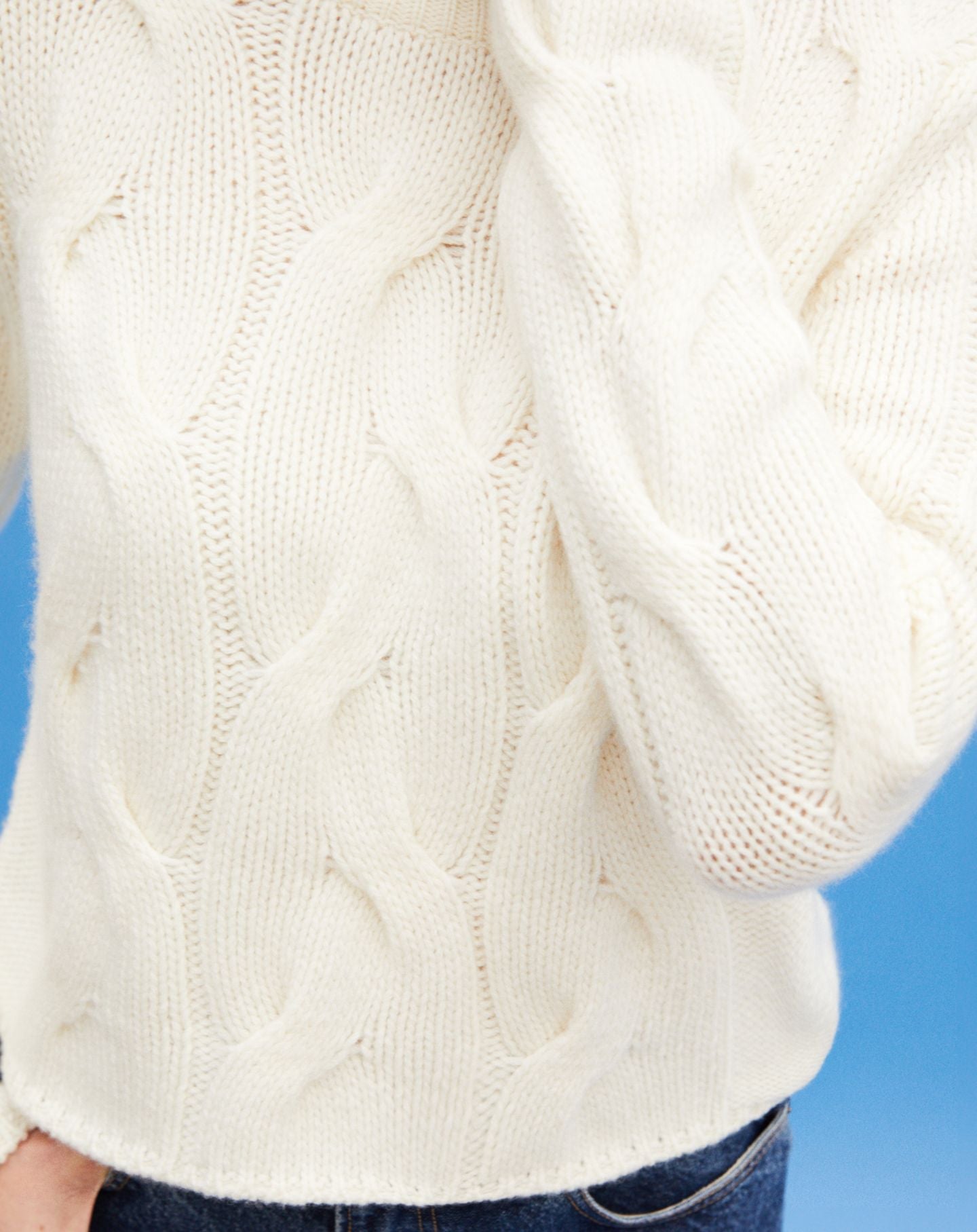 Pull ras de cou maxi torsades en cachemire - Naturel